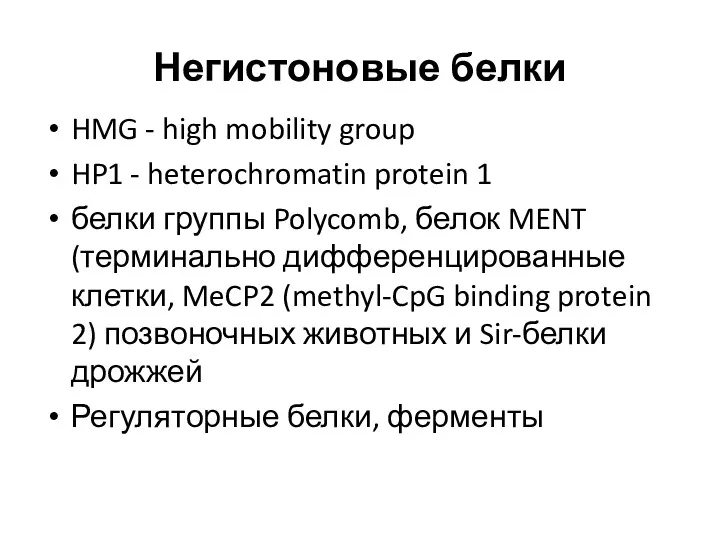 Негистоновые белки HMG - high mobility group HP1 - heterochromatin