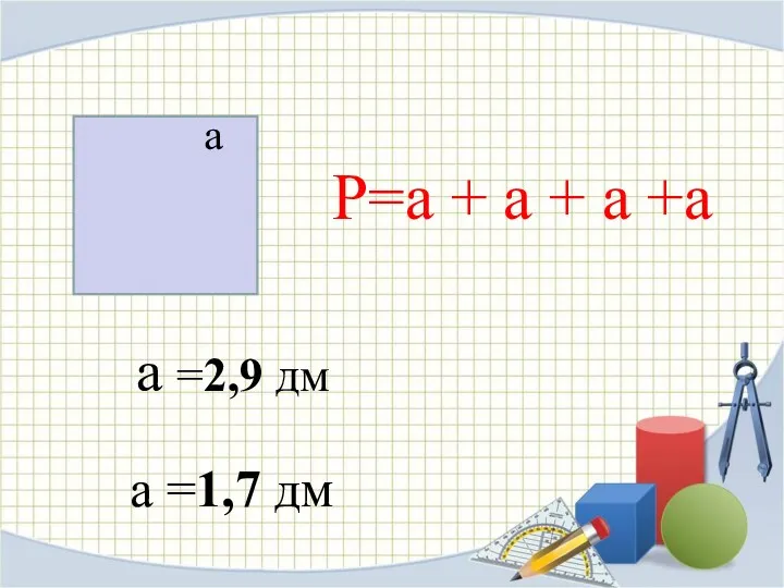 P=a + a + a +a a a =2,9 дм a =1,7 дм