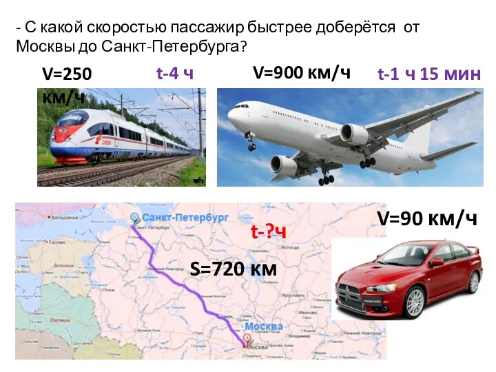 V=90 км/ч V=900 км/ч S=720 км t-4 ч - С какой скоростью пассажир