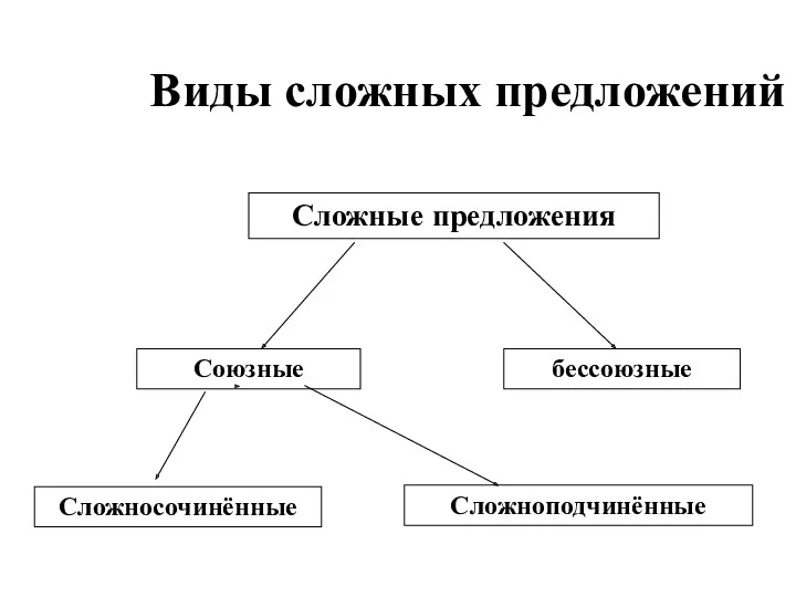 Виды сложных предложений Сложные предложения Союзные бессоюзные Сложносочинённые Сложноподчинённые