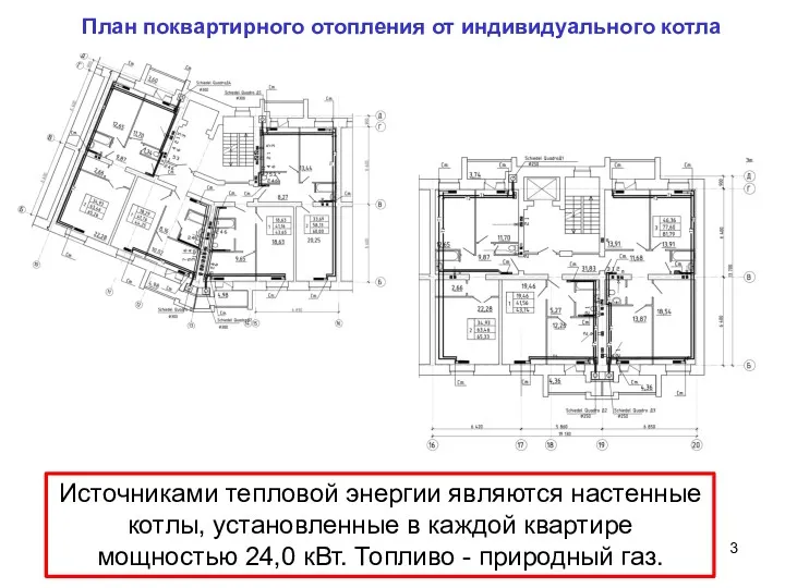Источниками тепловой энергии являются настенные котлы, установленные в каждой квартире