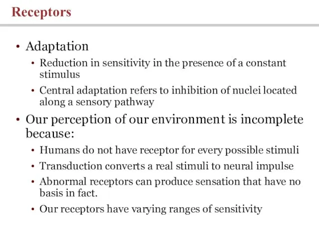 Adaptation Reduction in sensitivity in the presence of a constant