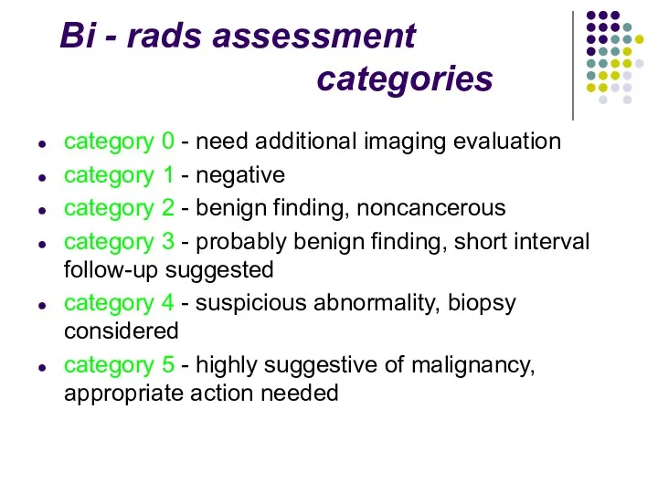 Bi - rads assessment categories category 0 - need additional