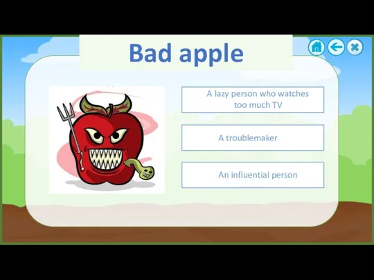 Bad apple A troublemaker An influential person A lazy person who watches too much TV