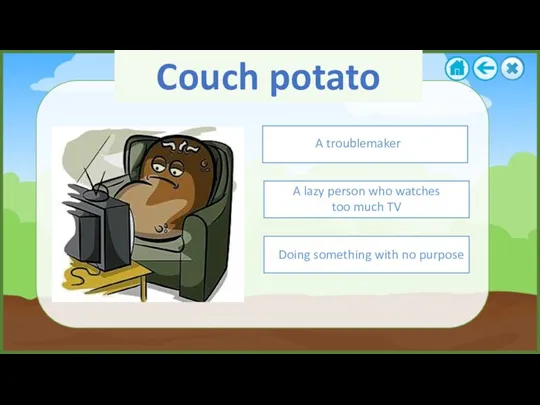 Couch potato A troublemaker A lazy person who watches too