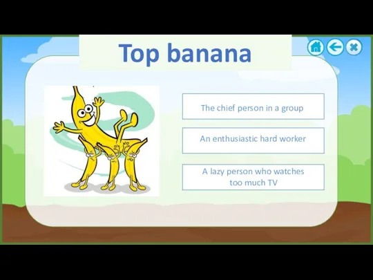 Top banana The chief person in a group An enthusiastic