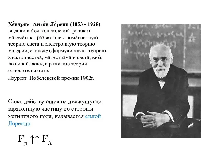 Хе́ндрик Анто́н Ло́ренц (1853 - 1928) выдающийся голландский физик и