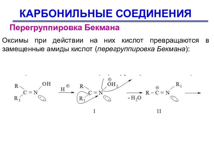 КАРБОНИЛЬНЫЕ СОЕДИНЕНИЯ Перегруппировка Бекмана Оксимы при действии на них кислот