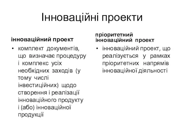 Інноваційні проекти інноваційний проект комплект документів, що визначає процедуру і