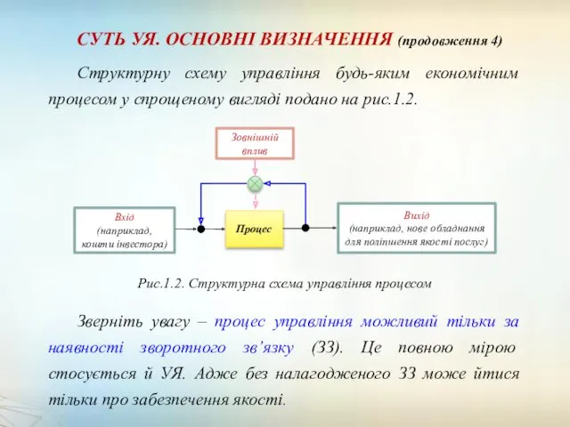 СУТЬ УЯ. ОСНОВНІ ВИЗНАЧЕННЯ (продовження 4) Структурну схему управління будь-яким