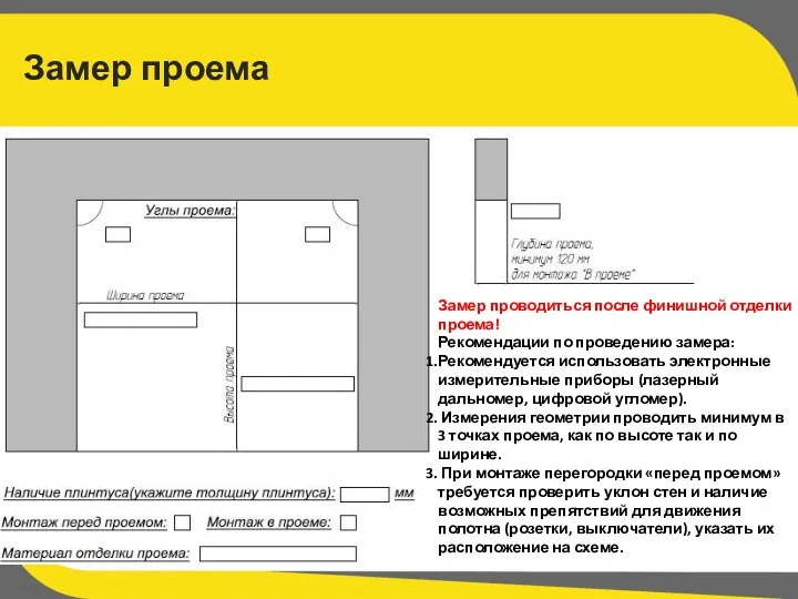 Замер проема Замер проводиться после финишной отделки проема! Рекомендации по