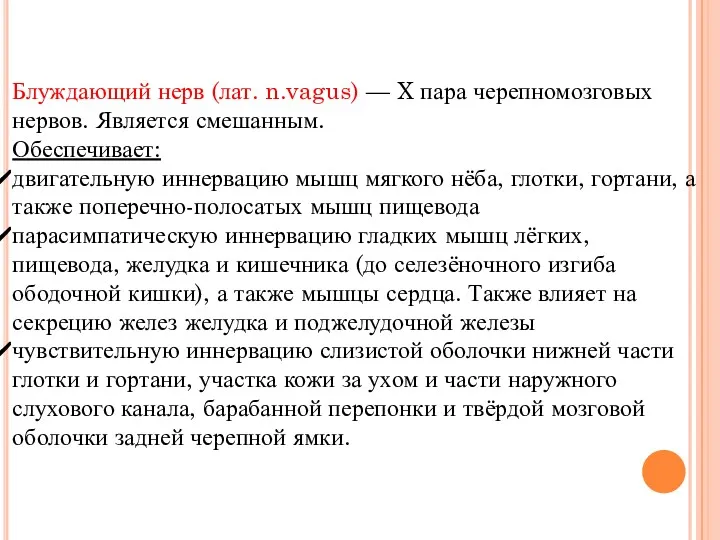 Блуждающий нерв (лат. n.vagus) — X пара черепномозговых нервов. Является