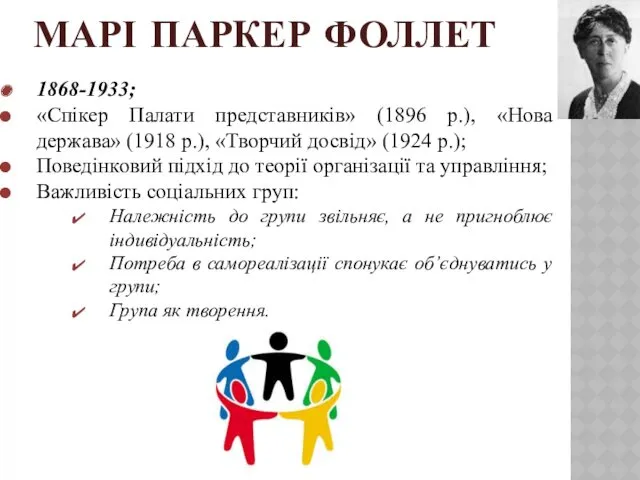 МАРІ ПАРКЕР ФОЛЛЕТ 1868-1933; «Спікер Палати представників» (1896 р.), «Нова