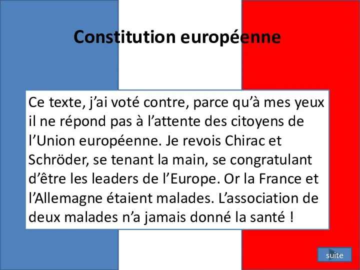 Constitution européenne Ce texte, j’ai voté contre, parce qu’à mes