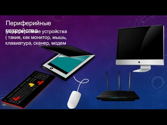 Периферийные устройства Периферийные устройства( такие, как монитор, мышь, клавиатура, сканер, модем