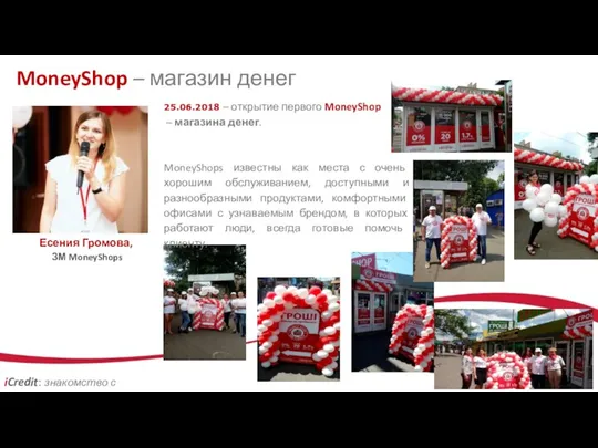 Есения Громова, ЗМ MoneyShops iCredit: знакомство с компанией MoneyShop –