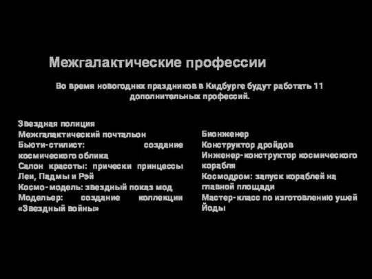 Межгалактические профессии Звездная полиция Межгалактический почтальон Бьюти-стилист: создание космического облика