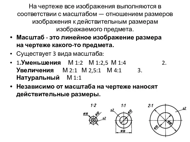 На чертеже все изображения выполняются в соответствии с масштабом —