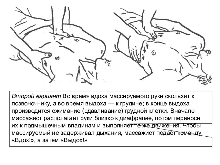 Второй вариант Во время вдоха массируемого руки скользят к позвоночнику,