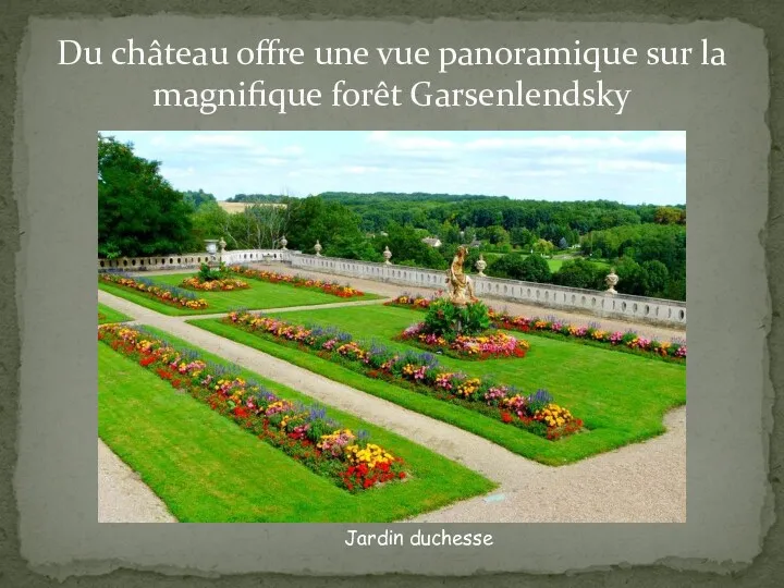 Du château offre une vue panoramique sur la magnifique forêt Garsenlendsky Jardin duchesse