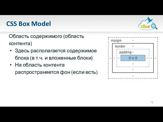 CSS Box Model Область содержимого (область контента) Здесь располагается содержимое