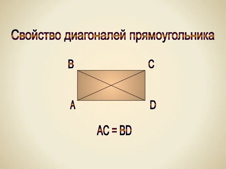 Свойство диагоналей прямоугольника А В С D AC = BD