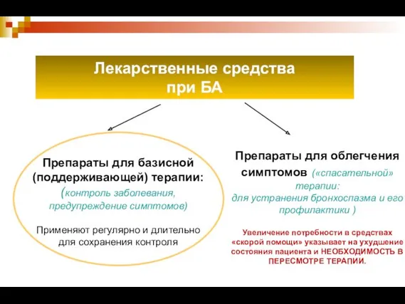 Лекарственные средства при БА Препараты для базисной (поддерживающей) терапии: (контроль