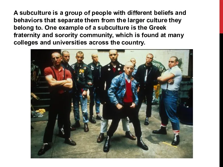 A subculture is a group of people with different beliefs