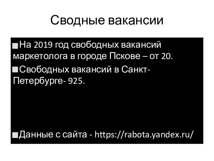 Сводные вакансии На 2019 год свободных вакансий маркетолога в городе