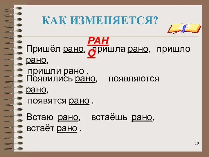 КАК ИЗМЕНЯЕТСЯ? Пришёл рано, пришла рано, пришло рано, пришли рано