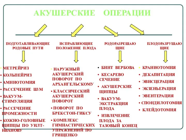 АКУШЕРСКИЕ ОПЕРАЦИИ ПОДГОТАВЛИВАЮЩИЕ РОДОВЫЕ ПУТИ МЕТРЕЙРИЗ КОЛЬПЕЙРИЗ АМНИОТОМИЯ РАССЕЧЕНИЕ Ш\М