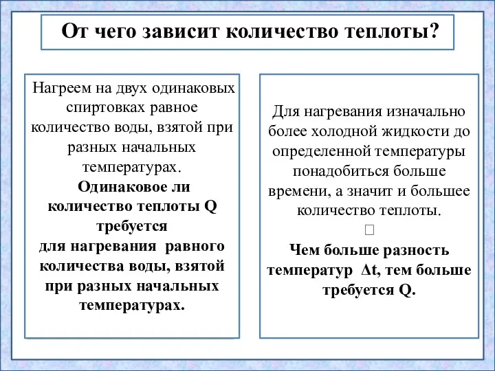 Нагреем на двух одинаковых спиртовках равное количество воды, взятой при