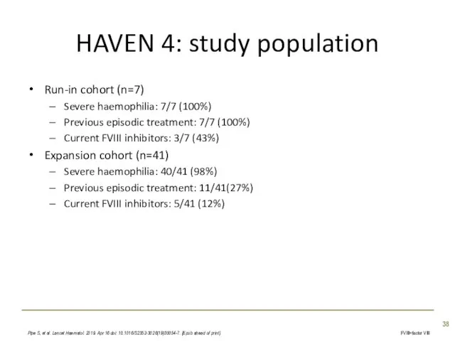 HAVEN 4: study population Run-in cohort (n=7) Severe haemophilia: 7/7