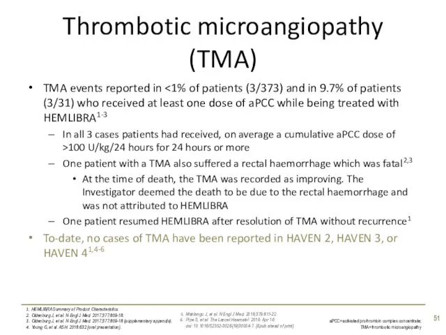 Thrombotic microangiopathy (TMA) TMA events reported in In all 3