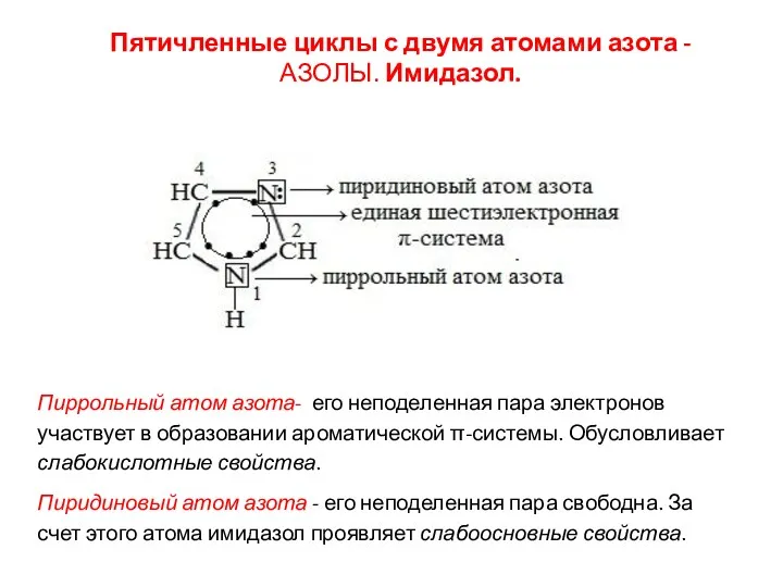 Пятичленные циклы с двумя атомами азота - АЗОЛЫ. Имидазол. Пиррольный