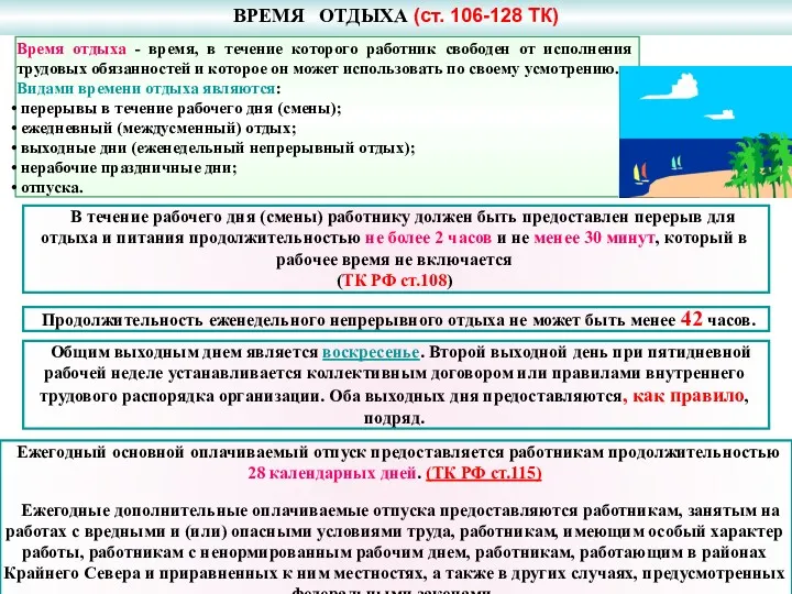 Время отдыха - время, в течение которого работник свободен от