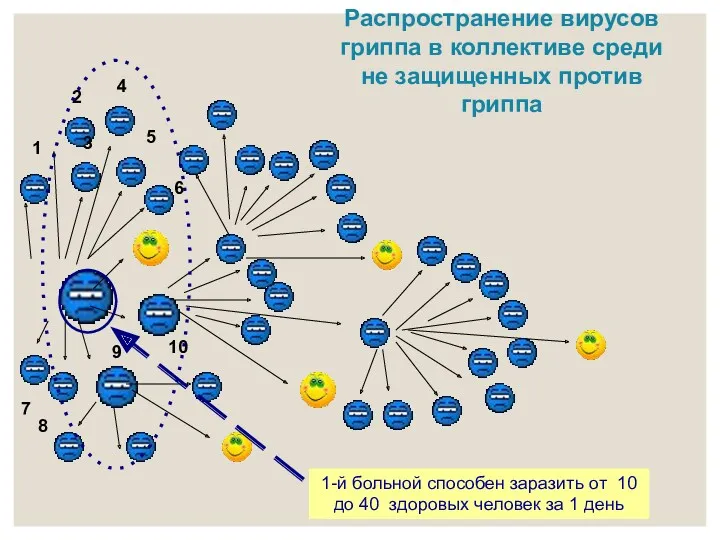 Распространение вирусов гриппа в коллективе среди не защищенных против гриппа