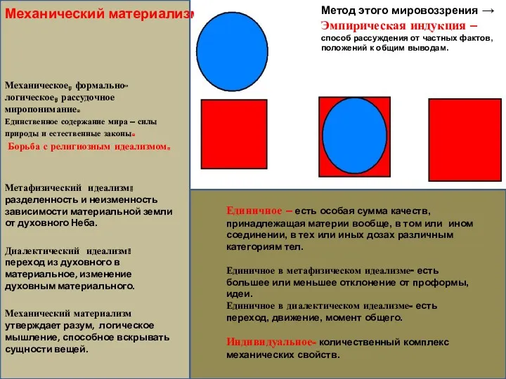 Механический материализм. Механическое, формально-логическое, рассудочное миропонимание. Единственное содержание мира –