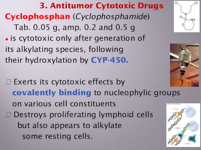3. Antitumor Cytotoxic Drugs Cyclophosphan (Cyclophosphamide) Tab. 0.05 g, amp. 0.2 and 0.5