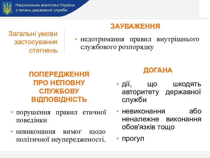 Національне агентство України з питань державної служби Загальні умови застосування