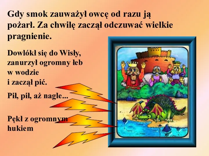 Gdy smok zauważył owcę od razu ją pożarł. Za chwilę