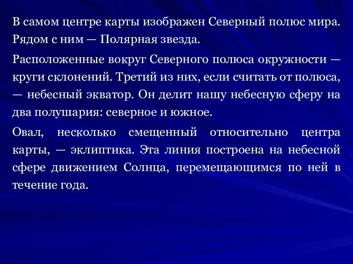 В самом центре карты изображен Северный полюс мира. Рядом с