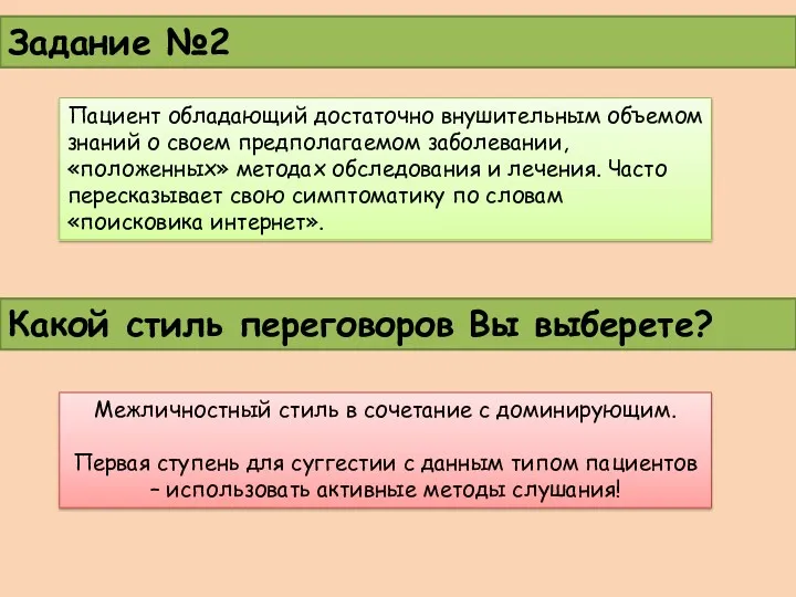 Задание №2 Пациент обладающий достаточно внушительным объемом знаний о своем