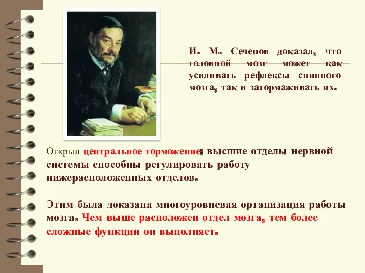 И. М. Сеченов доказал, что головной мозг может как усиливать
