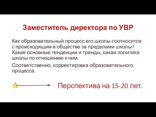 Заместитель директора по УВР Как образовательный процесс его школы соотносится