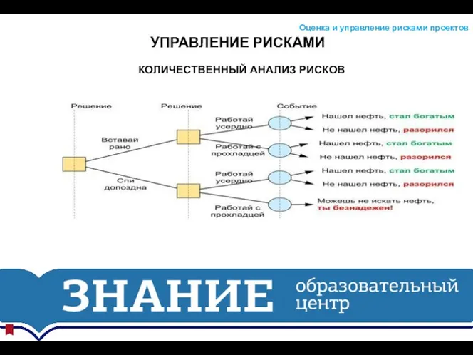 УПРАВЛЕНИЕ РИСКАМИ Оценка и управление рисками проектов КОЛИЧЕСТВЕННЫЙ АНАЛИЗ РИСКОВ