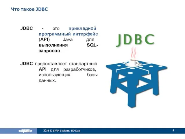 Что такое JDBC JDBC - это прикладной программный интерфейс (API)