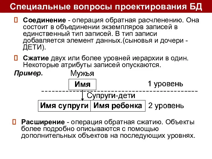 Соединение - операция обратная расчленению. Она состоит в объединении экземпляров