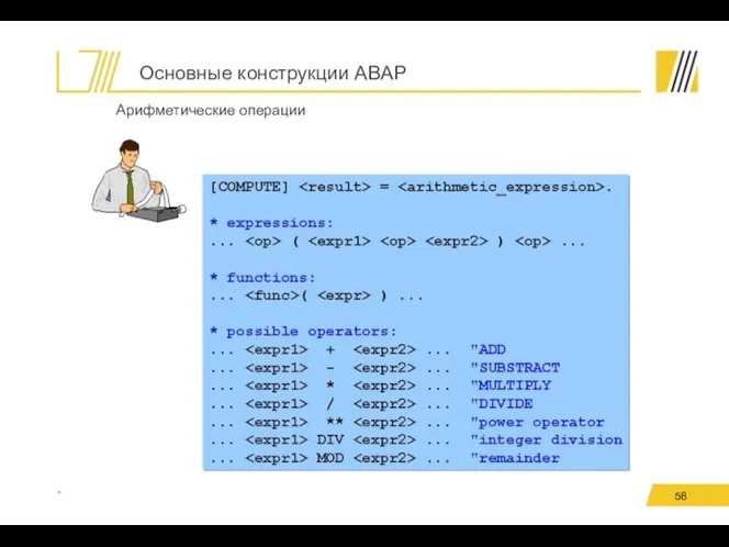 Основные конструкции ABAP * Арифметические операции