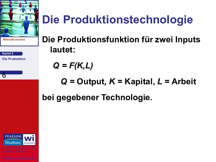 Die Produktionstechnologie Die Produktionsfunktion für zwei Inputs lautet: Q =